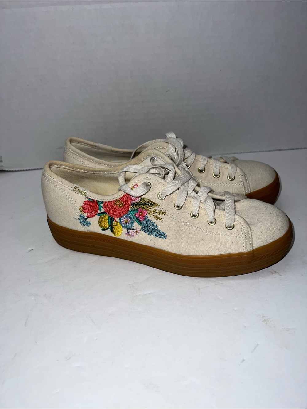 Keds Canvas Platform Sneakers with Multicolor Floral Embroidery Rifle Paper Co.